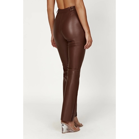 Meshki Tyra Straight Leg Faux Leather Chocolate Pants Sz S - Picture 2 of 11